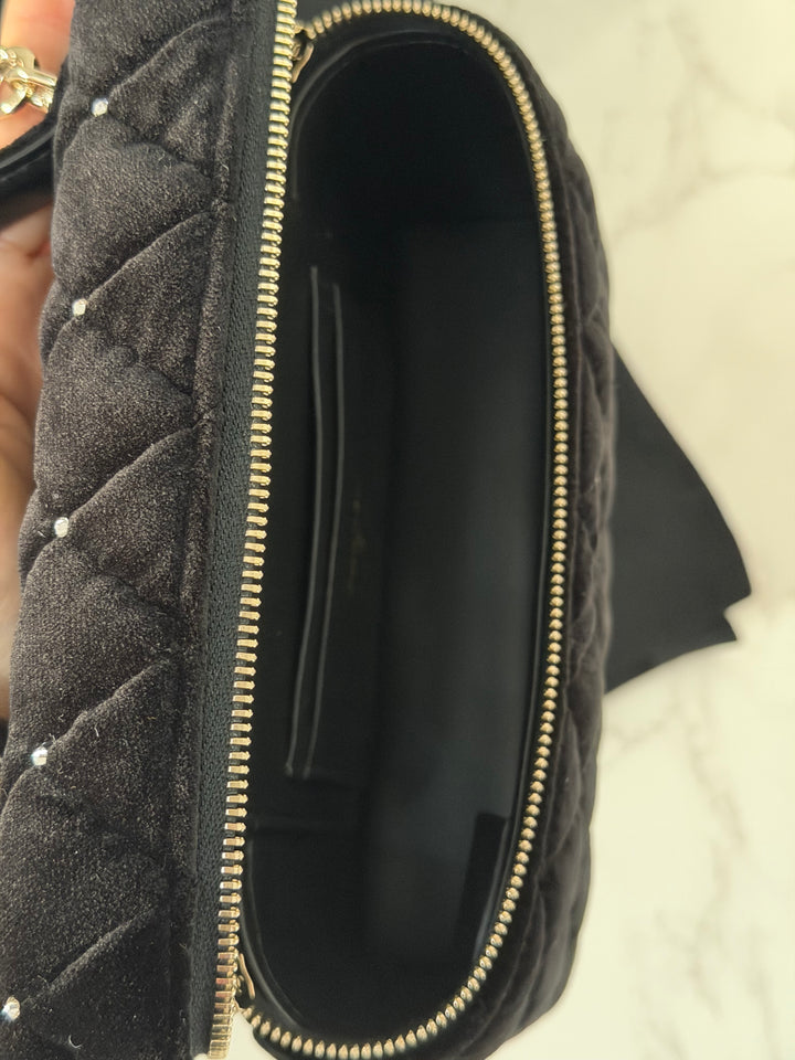 CHANEL 25K 2025 Black Velvet Diamanté Long Vanity with Detachable chain LGHW