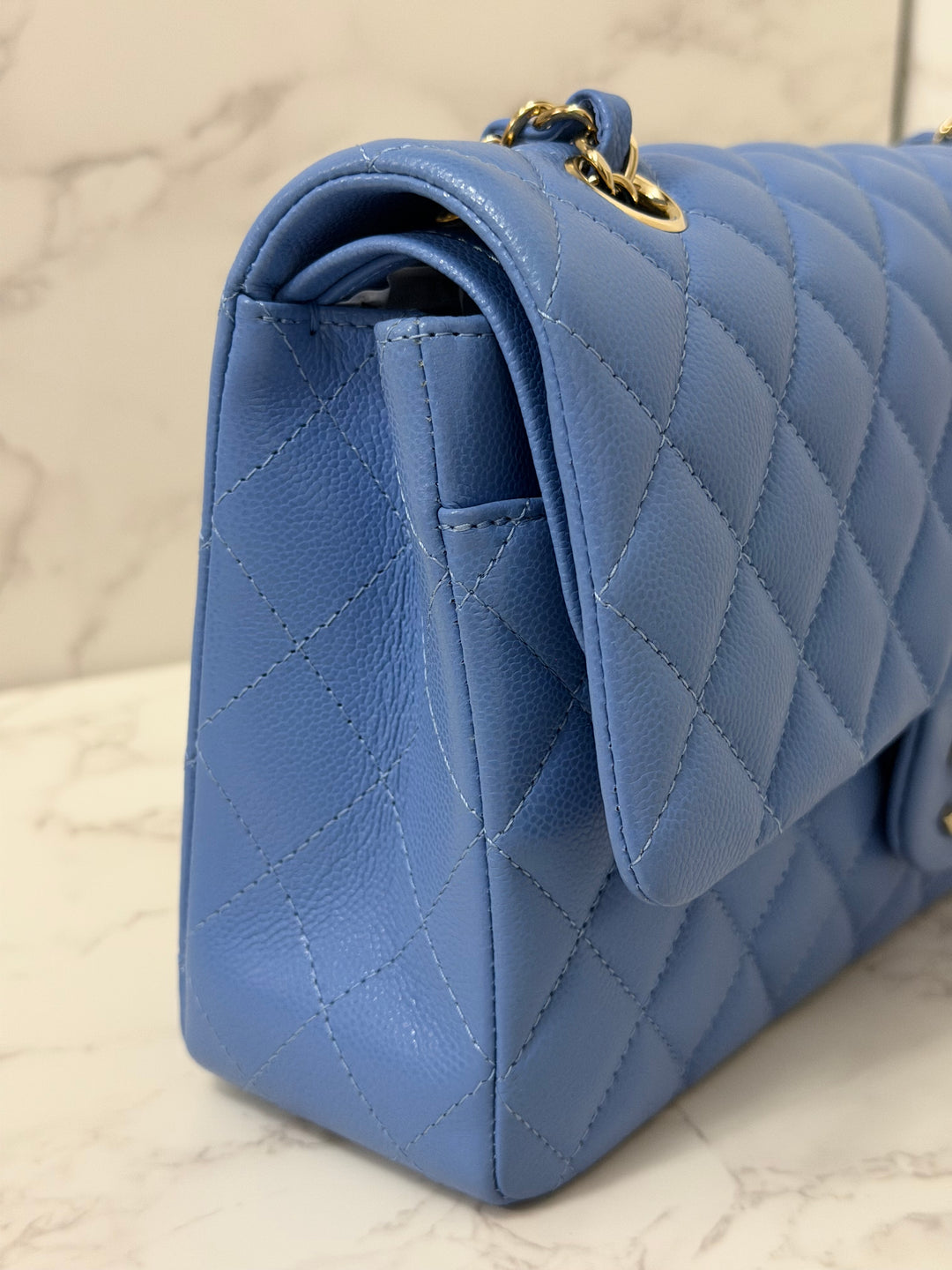 CHANEL 25C 2025 Periwinkle Blue Caviar LGHW Medium ML Timeless Classic Double Flap Bag