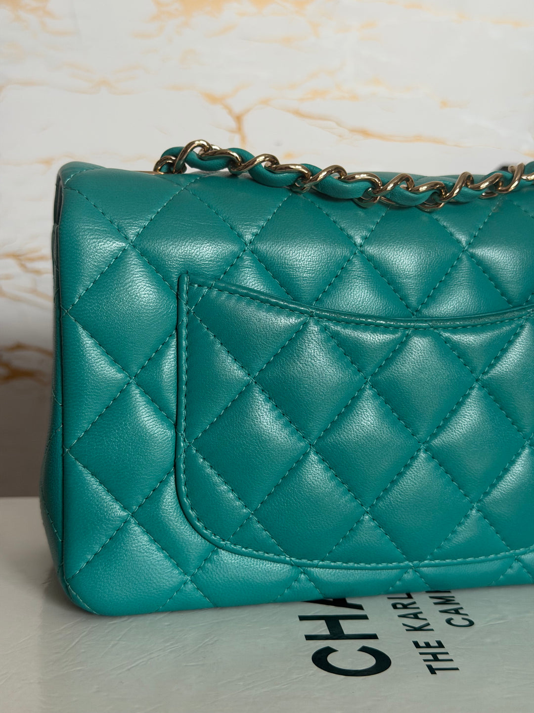 CHANEL series 23 Turquoise Lambskin LGHW Mini Rectangular Flap Bag 2016