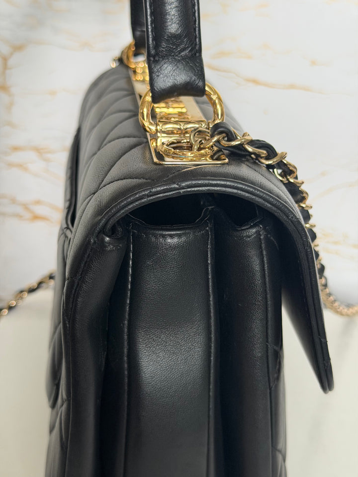 CHANEL Black Lambskin LGHW Trendy CC Flap Bag size SMALL with Non detachable Shoulder strap 2023