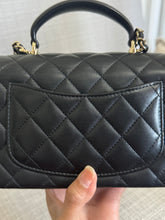 Load image into Gallery viewer, Chanel Black Lambskin Mini Rectangular Flap Bag with Top Handle and Champagne GHW
