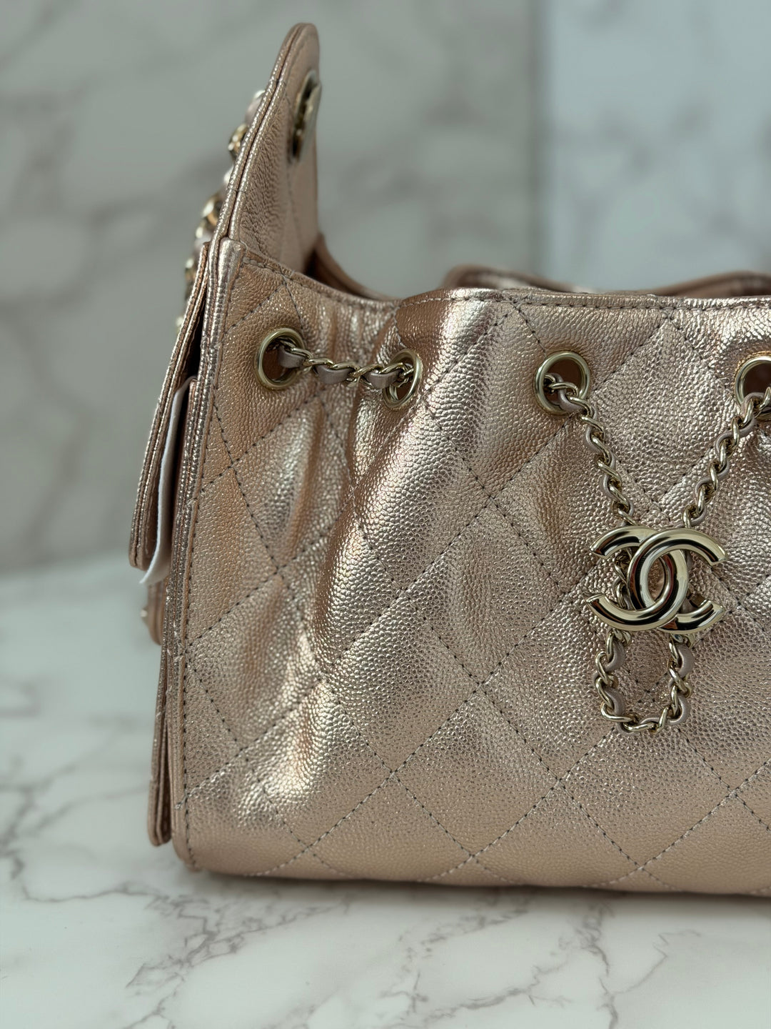 CHANEL 26C collection Mini 25 Hobo Bag in Rose Gold (Copper) Caviar Shiny GHW