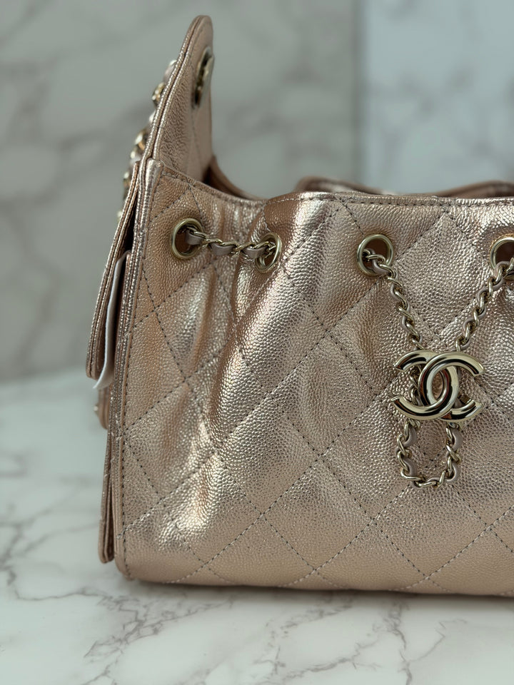 CHANEL 26C collection Mini 25 Hobo Bag in Rose Gold (Copper) Caviar Shiny GHW