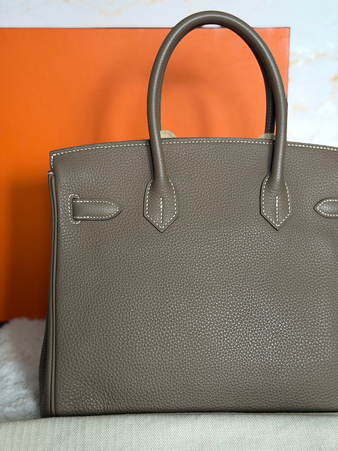 Hermès Etoupe Togo Leather PHW Birkin 30 Stamp A 2017