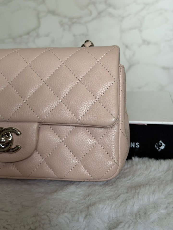 CHANEL series 18 Light Sakura Pink Caviar SHW Mini Rectangular Flap Bag 2014 14C collection