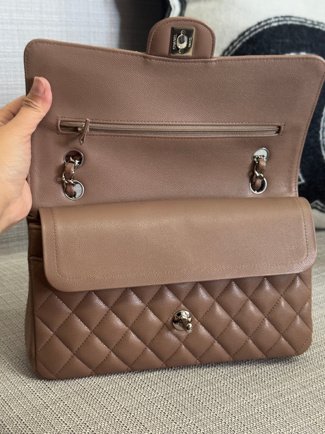 Chanel series 24 17B 2017 Fall/Winter Collection Taupe Caviar SHW Medium ML Timeless Classic Double Flap Bag