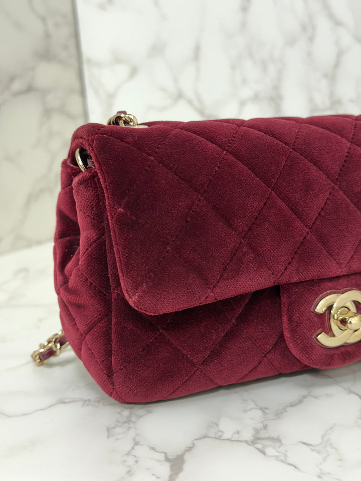 CHANEL series 31 Dark Red/Burgundy Velvet Adjustable Crystal Pearl Crush Mini Rectangular Flap Bag LGHW 2020/2021