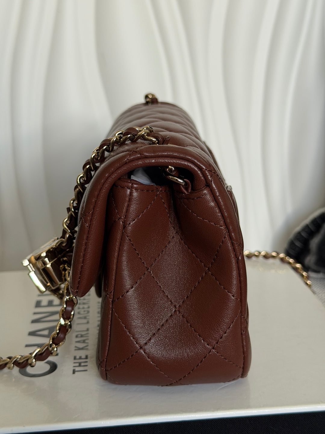 CHANEL 26S Brown Lambskin Adjustable Chain LGHW Mini Rectangular Flap Bag 2026