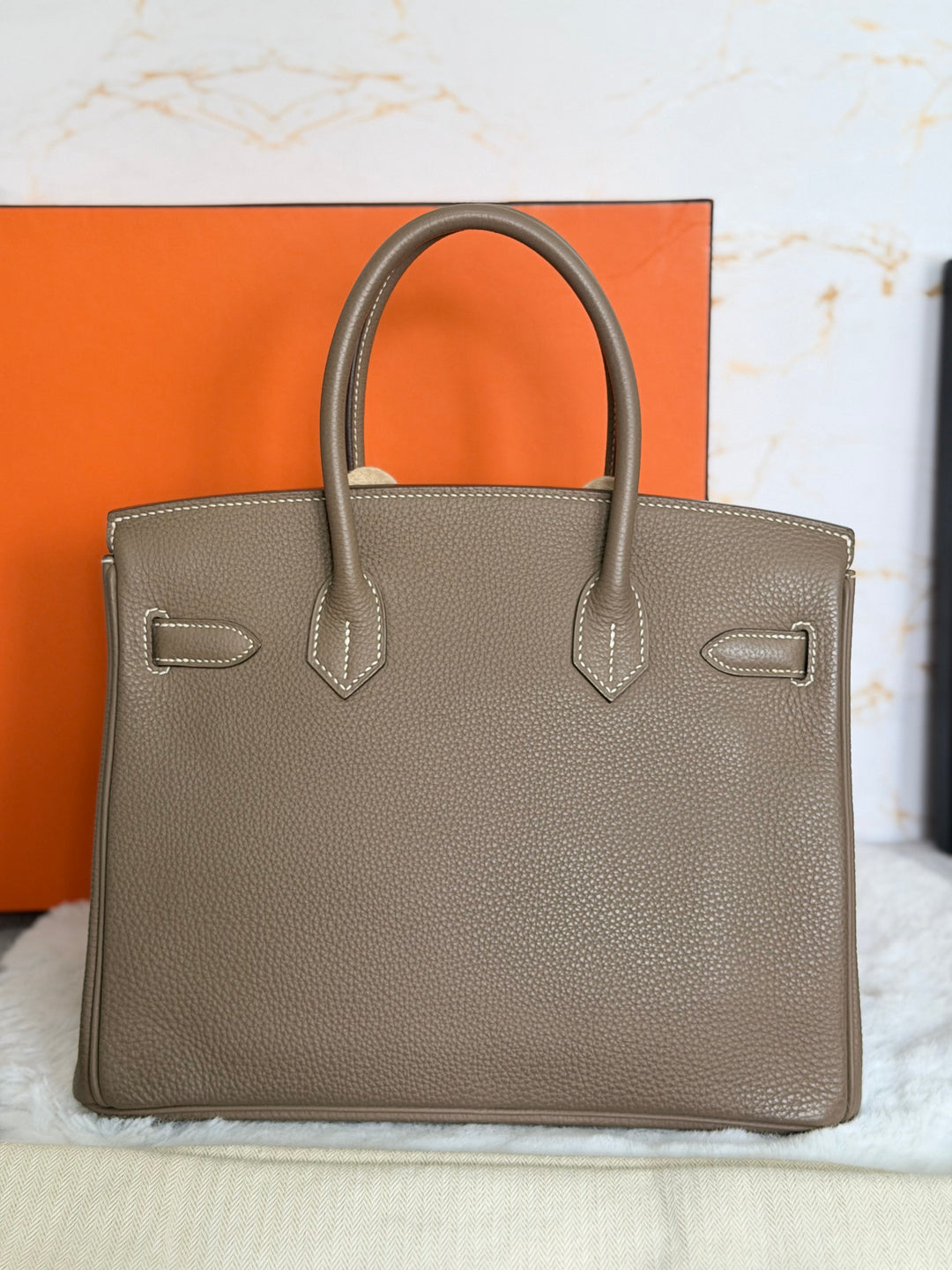 Hermès Etoupe Togo Leather PHW Birkin 30 Stamp A 2017