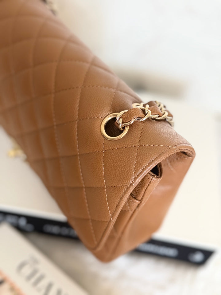 CHANEL 17C Brown Caramel Caviar LGHW Medium ML Timeless Classic Double Flap Bag 2016/2017
