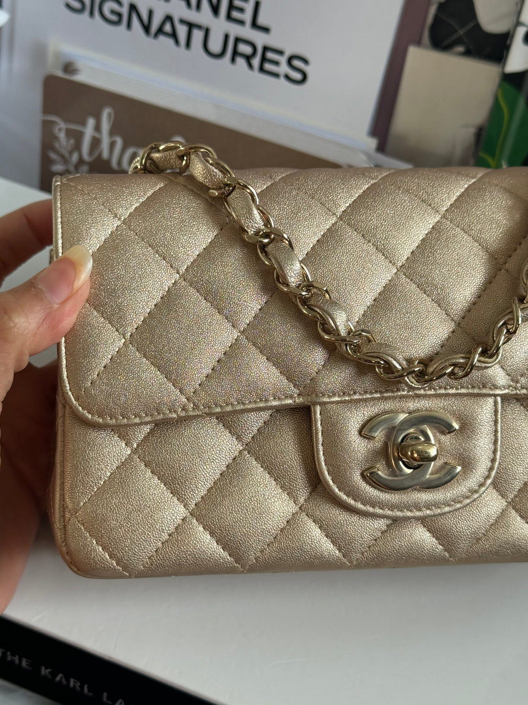 Chanel 21P series 31 Iridescent Gold Lambskin LGHW Mini Rectangular Flap Bag