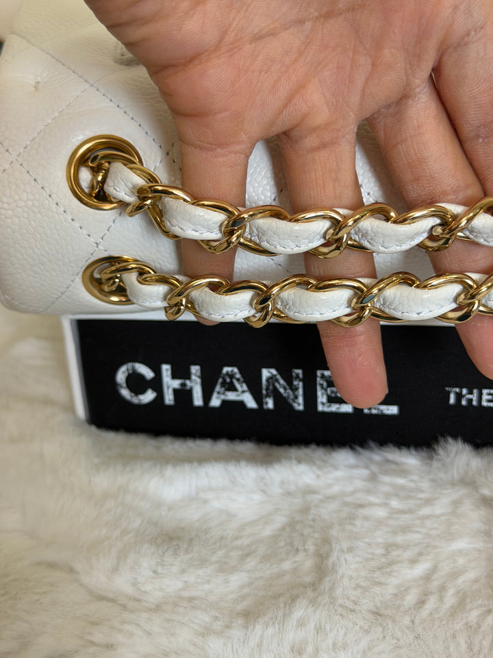 CHANEL White Caviar GHW Jumbo Double Flap Classic Bag 2010