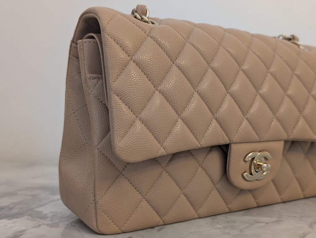 CHANEL series 28 19B collection Dark Beige Caviar LGHW Medium M/L Timeless Classic Double Flap Bag 11.12