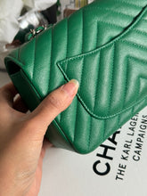 Load image into Gallery viewer, Chanel series 24 (2017) Green Caviar SHW Chevron Mini Rectangular Flap Bag
