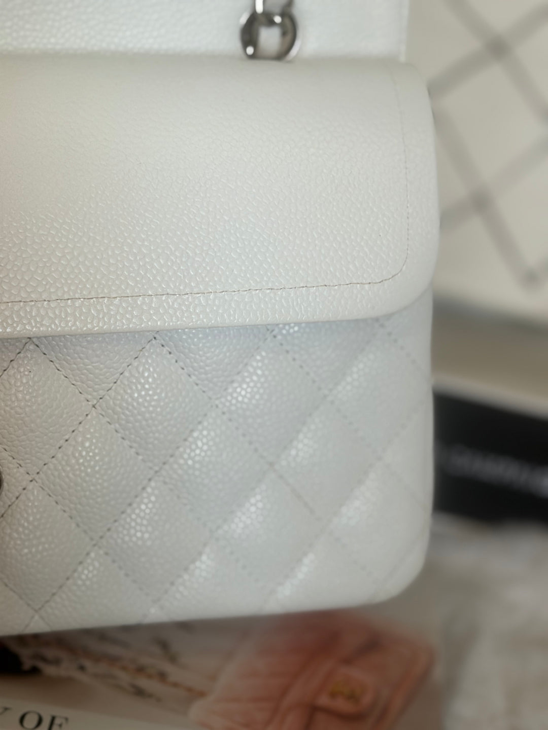 CHANEL series 12 Vintage White Caviar SHW Medium ML Timeless Classic Double Flap Bag 2009