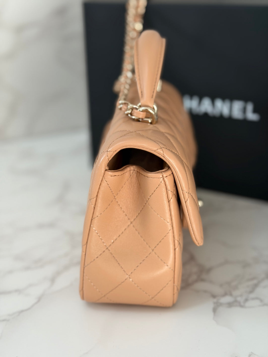 CHANEL 23K 2023 Dark Beige NR649 Lambskin LGHW Mini Rectangular Flap Bag with Top Handle