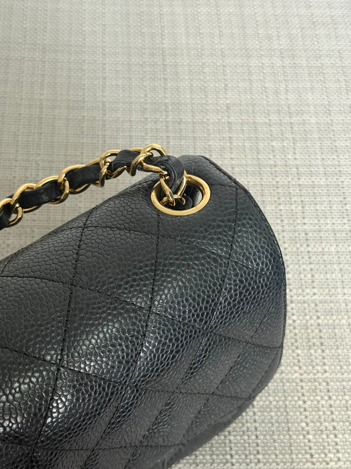 CHANEL series 13 Black Caviar GHW Vintage Square Mini Flap Bag with Edge stitching