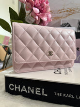 Load image into Gallery viewer, Chanel 22P 2022 Pre Spring/Summer Collection Light Sakura Pink Caviar LGHW Timeless Classic Wallet on chain (WOC)
