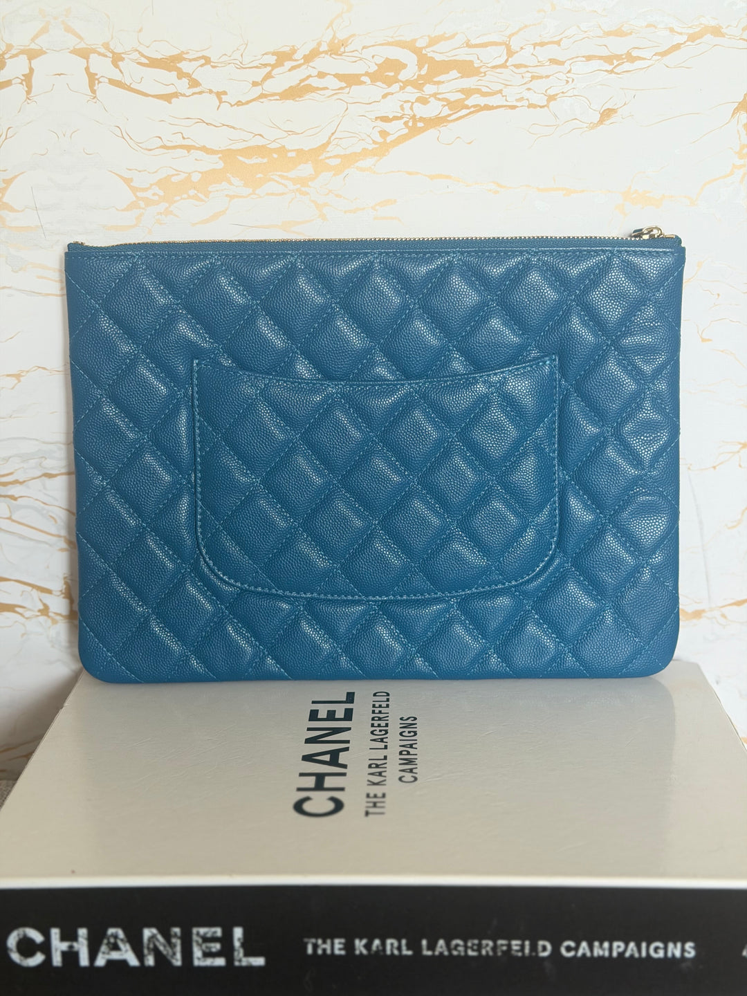 CHANEL series 27 Blue caviar LGHW Medium O Case/Pouch 25 cms