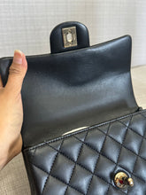 Load image into Gallery viewer, Chanel Black Lambskin Mini Rectangular Flap Bag with Top Handle and Champagne GHW
