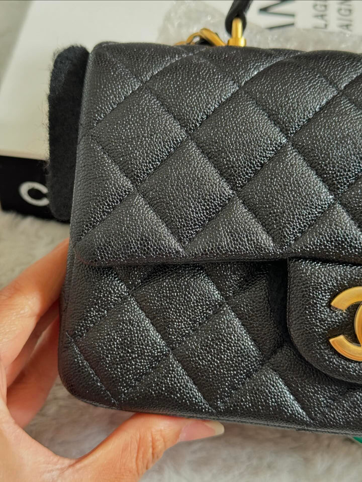 Chanel 21S 2021 Summer Spring Collection Black Caviar GHW Mini Rectangular Top Handle Flap Bag