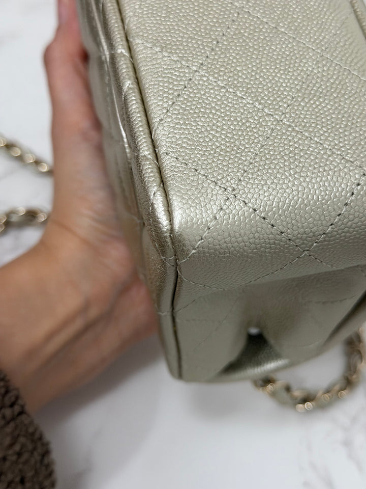 CHANEL series 23 Champagne Gold Caviar LGHW Mini Rectangular Flap Bag