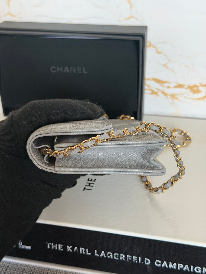 CHANEL 21B Coco Chain Grey Caviar Mini Clutch with Chain 2021