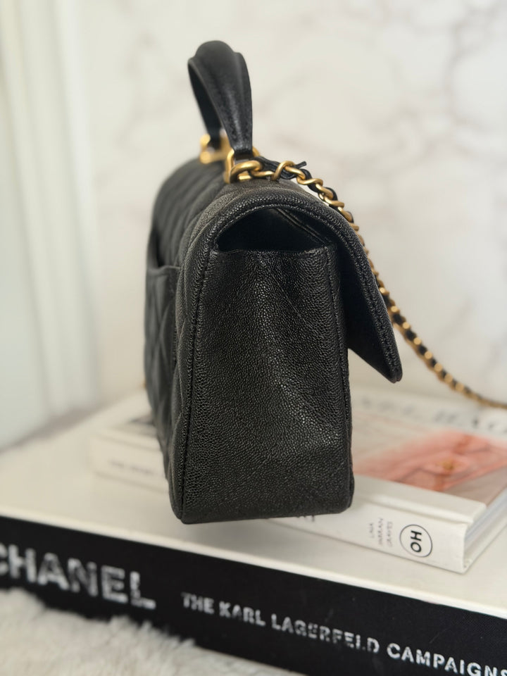 CHANEL 21S Black Caviar Aged GHW Top Handle Mini Rectangular Flap Bag series 31 2021