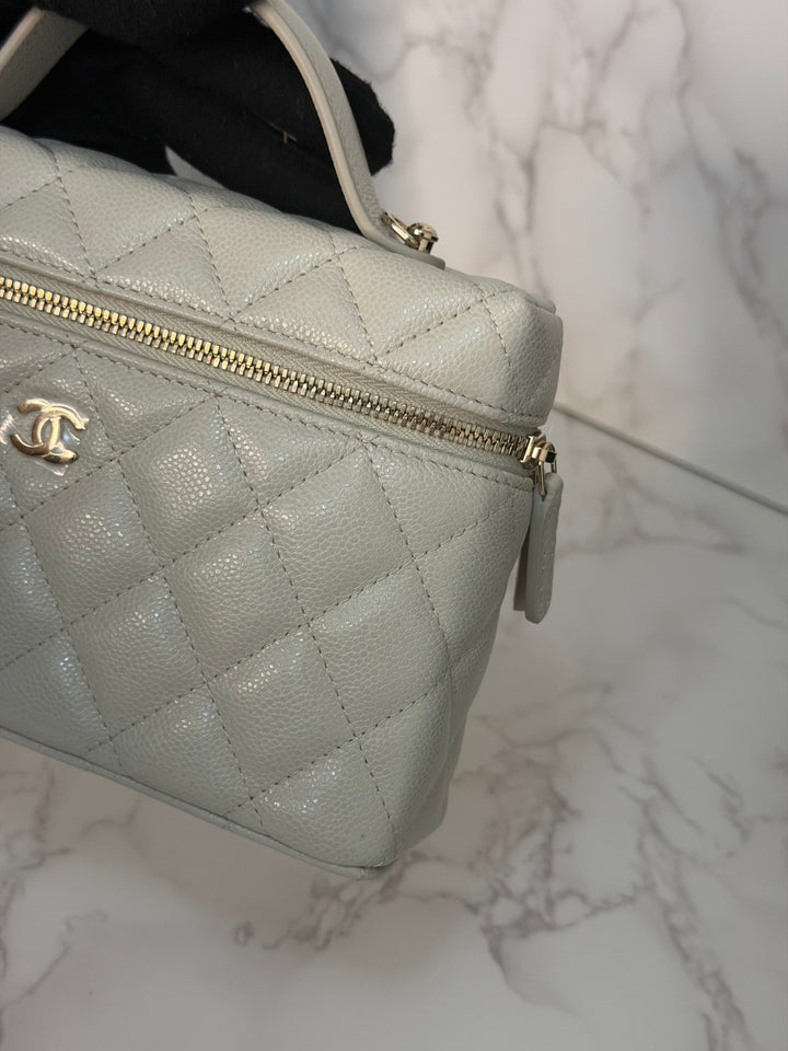 CHANEL 25B 2025 Light Grey Caviar LGHW Long Vanity Bag with Detachable Chain