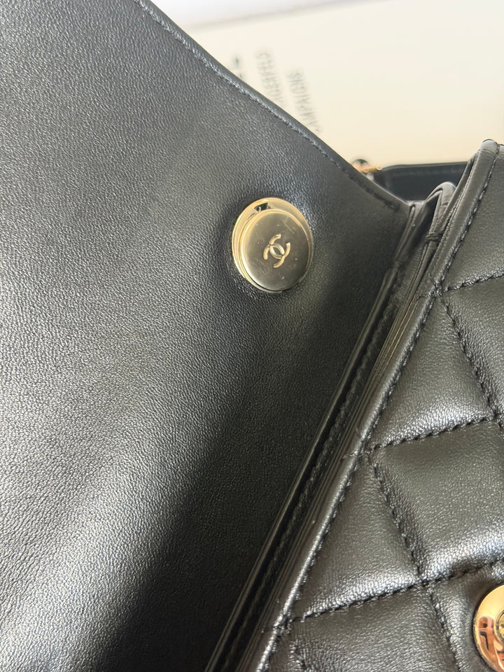 CHANEL Black Lambskin LGHW Trendy CC Flap Bag size MINI 8 inches with detachable Strap 2023/2024