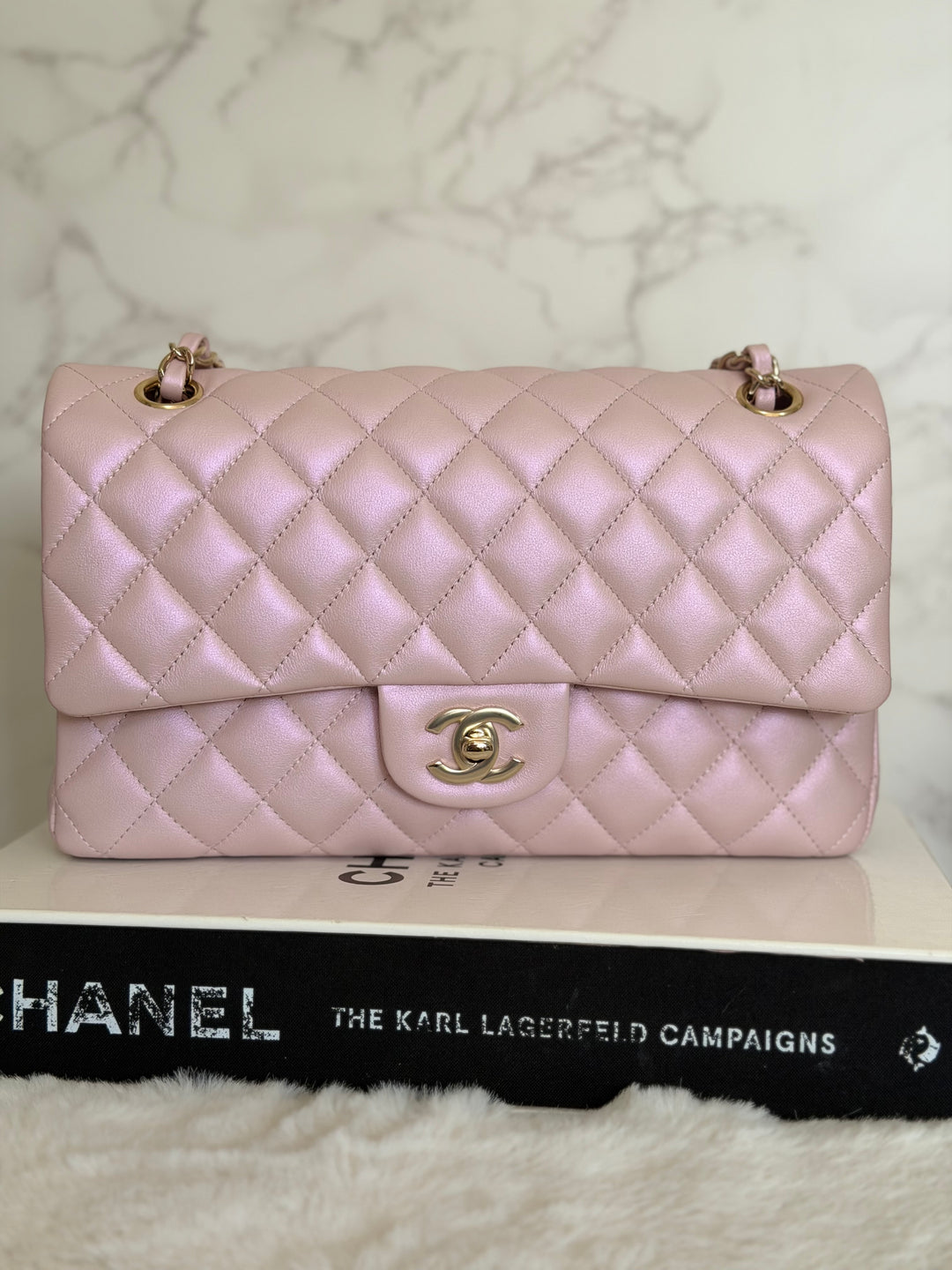 CHANEL 21S iridescent Pink Calf Skin LGHW Medium ML Timeless Classic Double Flap Bag series 31 2021