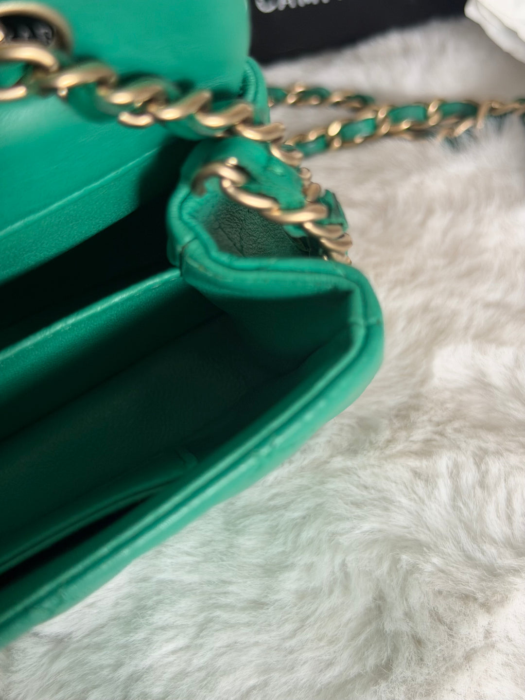 CHANEL series 21 Green Lambskin Brushed GHW Extra Mini Flap Bag 7.5 inches (discontinued line)