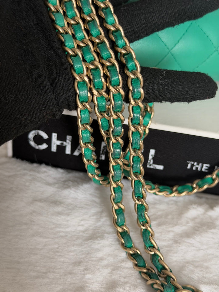 CHANEL series 21 Green Lambskin Brushed GHW Extra Mini Flap Bag 7.5 inches (discontinued line)
