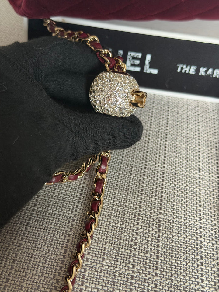 CHANEL series 31 Burgundy Dark Red Velvet Crystal Pearl Crush Adjustable Strap Mini Rectangular Flap Bag 2020/2021