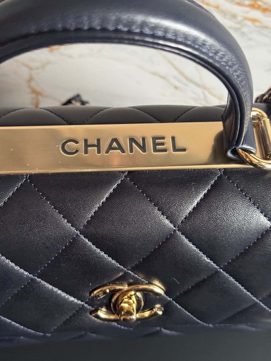 Chanel series 28 2018/2019 Navy Lambskin Champagne GHW Trendy CC Flap Bag size Small with Detachable Strap