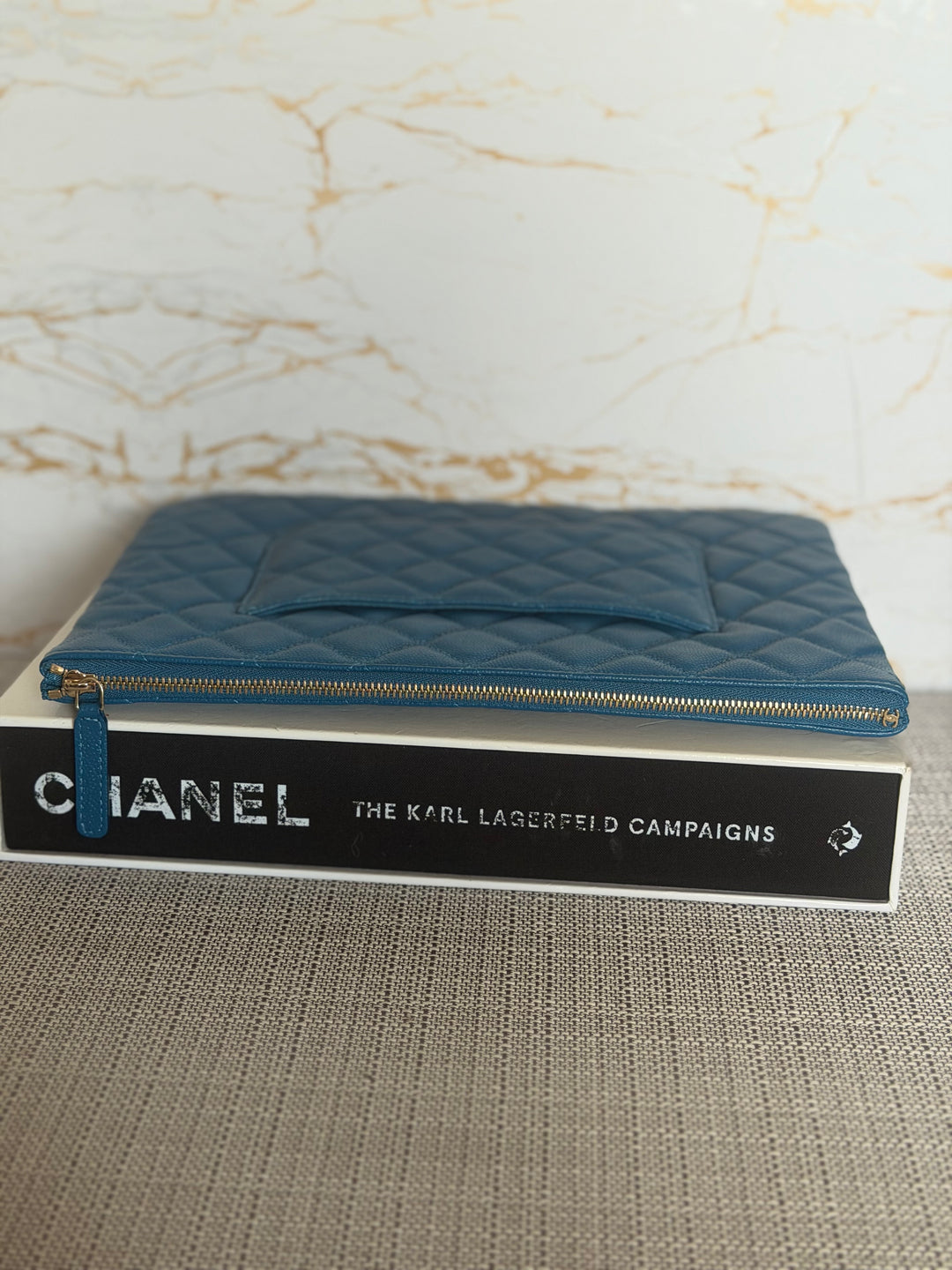 CHANEL series 27 Blue caviar LGHW Medium O Case/Pouch 25 cms