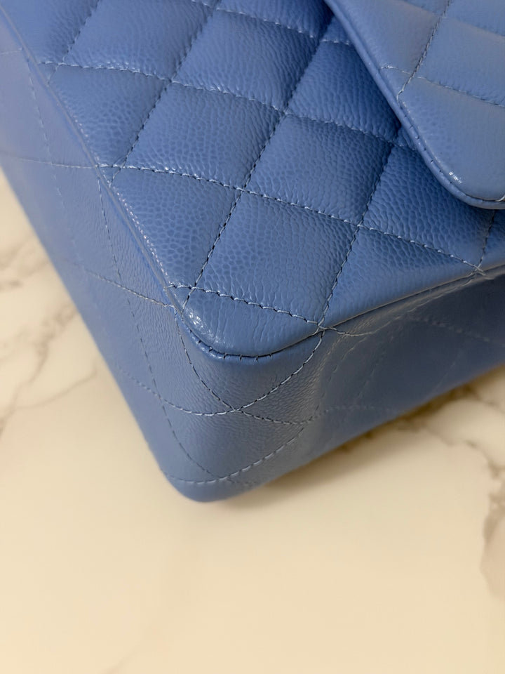 CHANEL 25C 2025 Periwinkle Blue Caviar LGHW Medium ML Timeless Classic Double Flap Bag