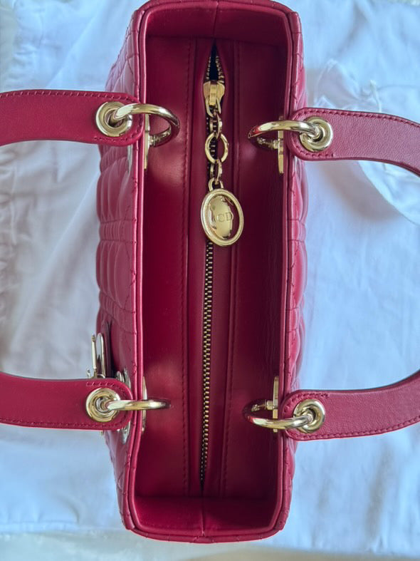 Christian Dior Lady Dior Medium in Red Lambskin GHW (2021)