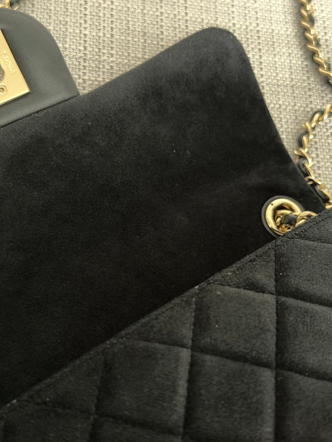 CHANEL series 30 2020 20K collection Black Velvet Crystal Pearl Crush Adjustable Strap LGHW Mini Rectangular Flap Bag