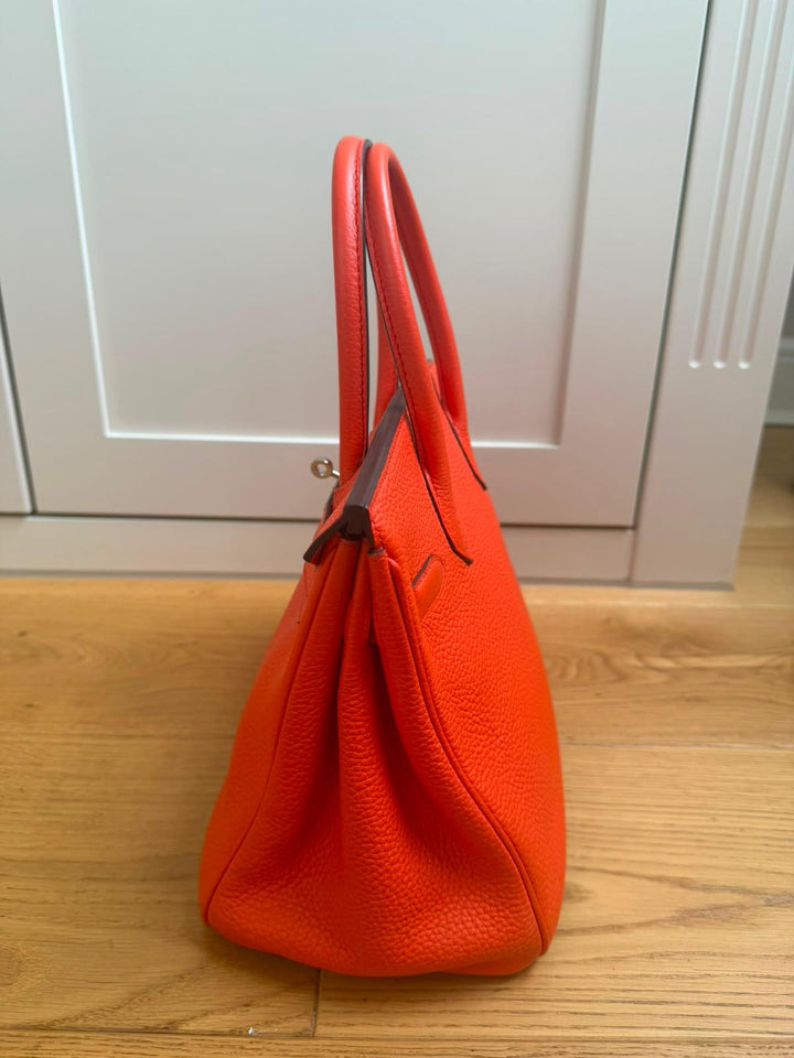 HERMÈS Orange Togo Leather PHW Birkin 30 Stamp X 2016