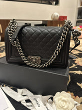 Load image into Gallery viewer, CHANEL series 20 2014/2015 Black Caviar Ruthenium Hardware Old Medium Le Boy Flap Bag
