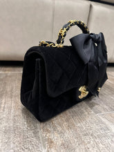 Load image into Gallery viewer, CHANEL 25K Collection 2025 Black Velvet Bow LGHW Mini Rectangular Flap Bag with Metal Top Handle
