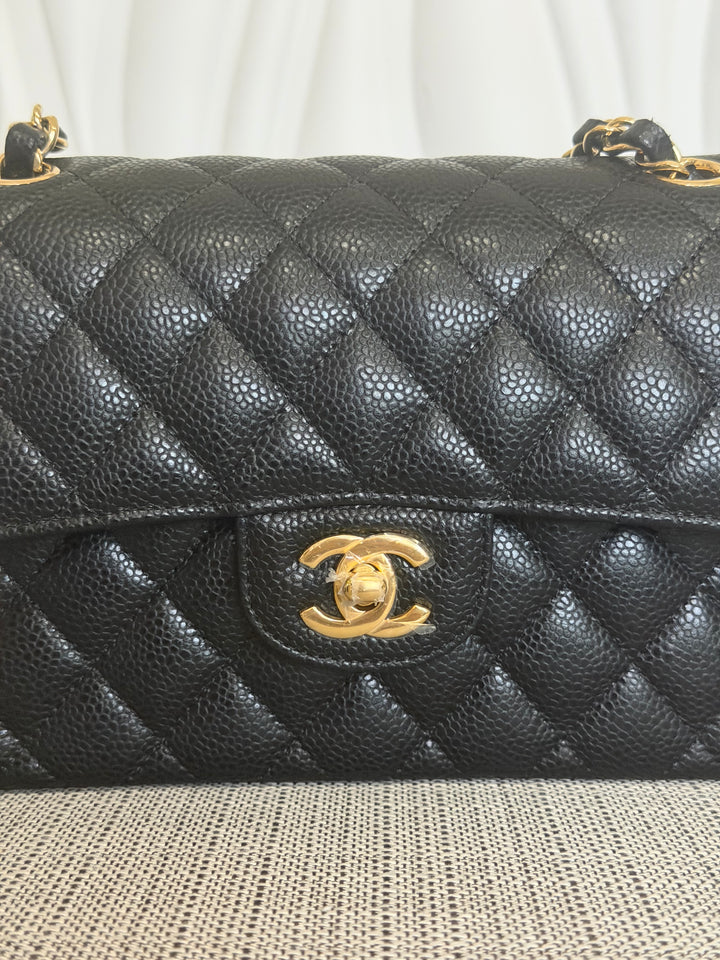 CHANEL Black Caviar GHW SMALL Timeless Classic Double Flap Bag 2022