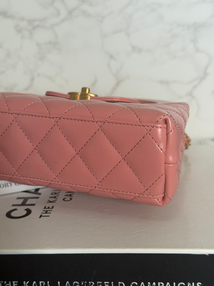 CHANEL Pink Calf skin aged GHW Kelly Shopping Tote Bag size Small 19 cms