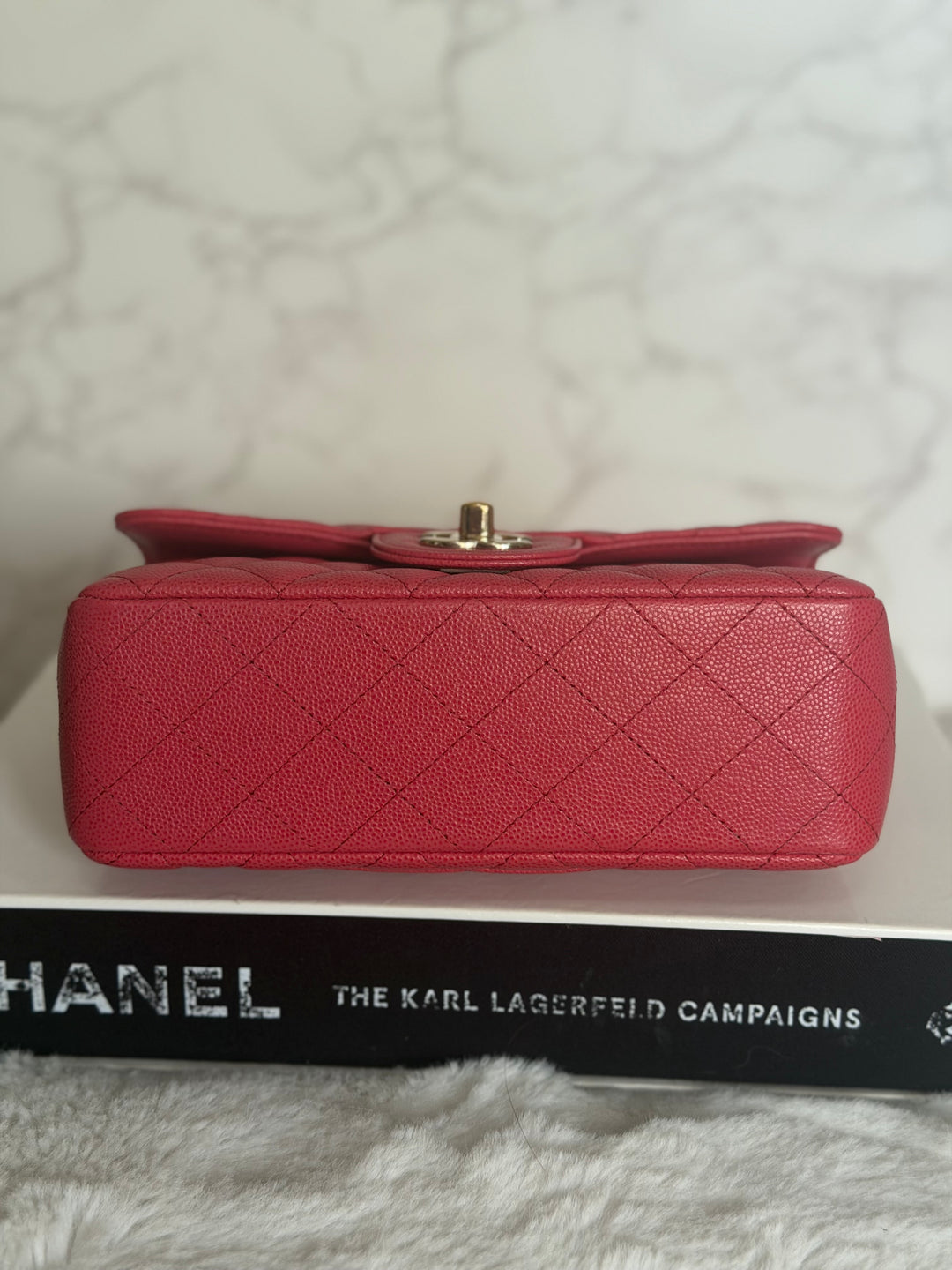 CHANEL 17C series 23 Pink Caviar LGHW Mini Rectangular Flap Bag with edge stitching 2016/2017