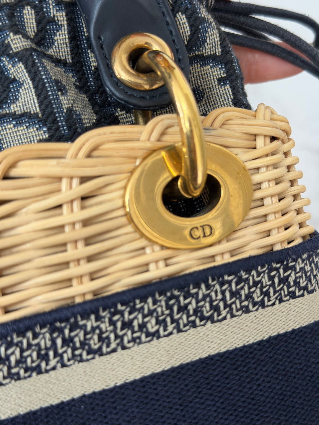DIOR Lady Dior Wicker Bag Oblique Canvas in Black and Cream size Mini