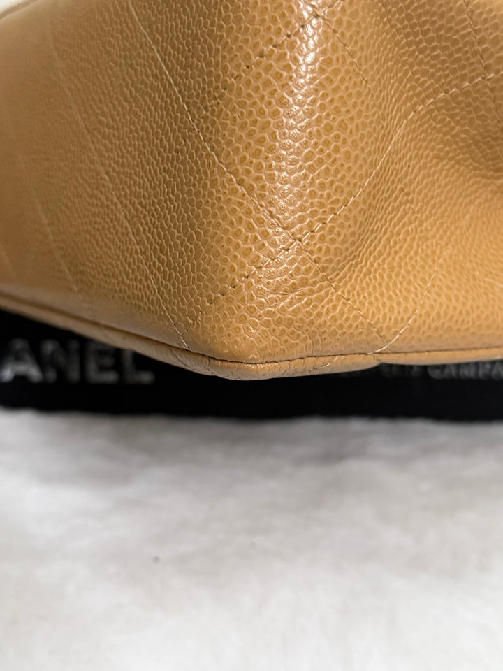 CHANEL series 6 Dark Beige Caviar SHW Vintage Jumbo Single Flap Bag
