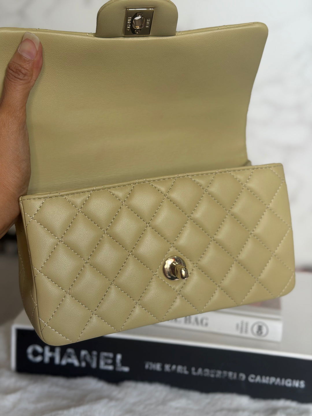 CHANEL 23A Pistachio Green Lambskin LGHW Mini Rectangular Flap Bag with Top Handle 2023