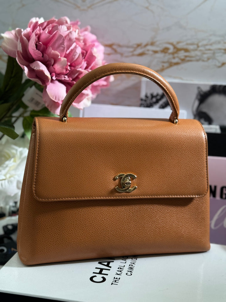 Chanel series 5 circa 1999 Kelly Top Handle Flap 24K GHW in Orange Caviar A12391