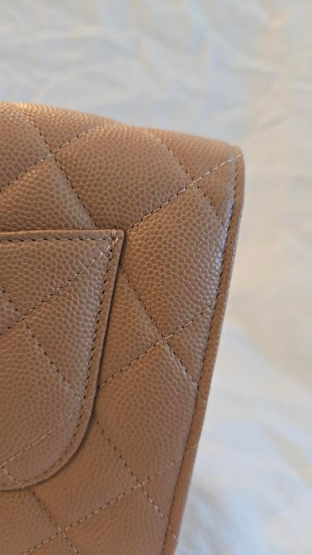 CHANEL 23P Caramel Dark Beige Caviar LGHW Classic Wallet On Chain (WOC)